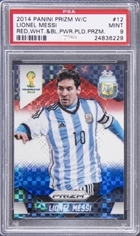 2014 Panini Prizm World Cup "Red, White & Blue Power Plaid Prizm" #12 Lionel Messi - PSA MINT 9